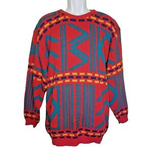Vintage Jantzen Geometric Colorful Mens 1XB Sweater Made in USA 31" Long      T9